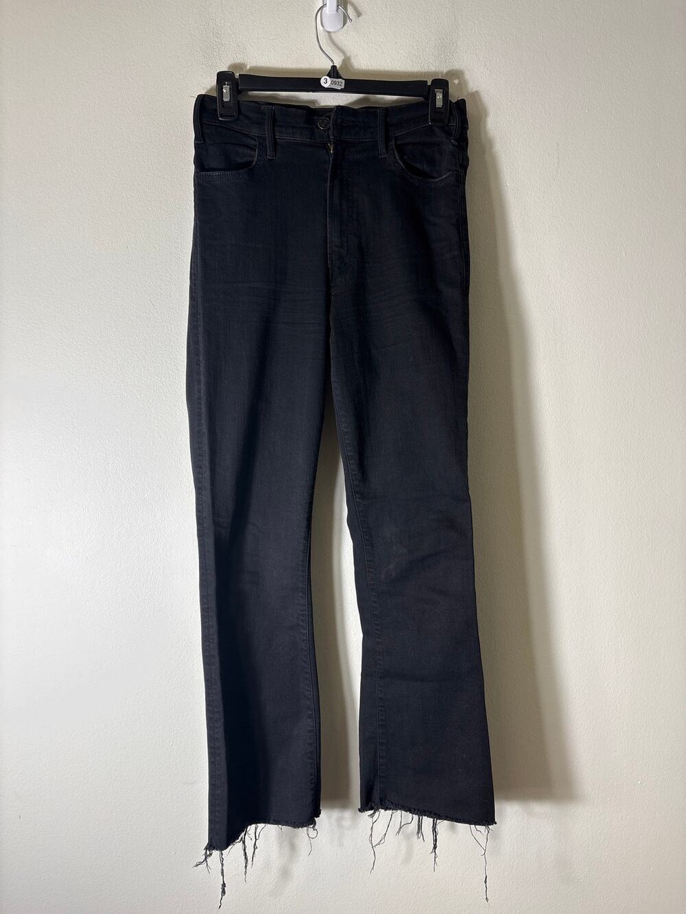 Mother Dark Black Hustler Ankle Fray Denim Jeans Sz 27
